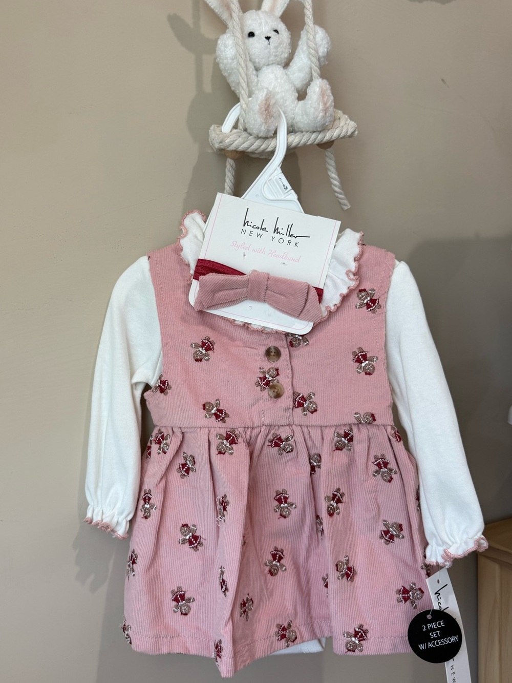 Nicole Miller Pink Dress & White Top Set with Bow